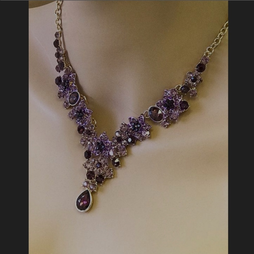 PURPLE FLORAL BRIDAL JEWELRY SET